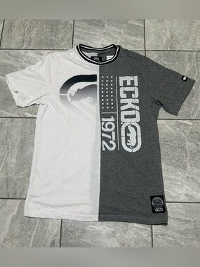 Ecko Unltd Graphic T Shirt Men’s Medium White Gray Colorblock NWT